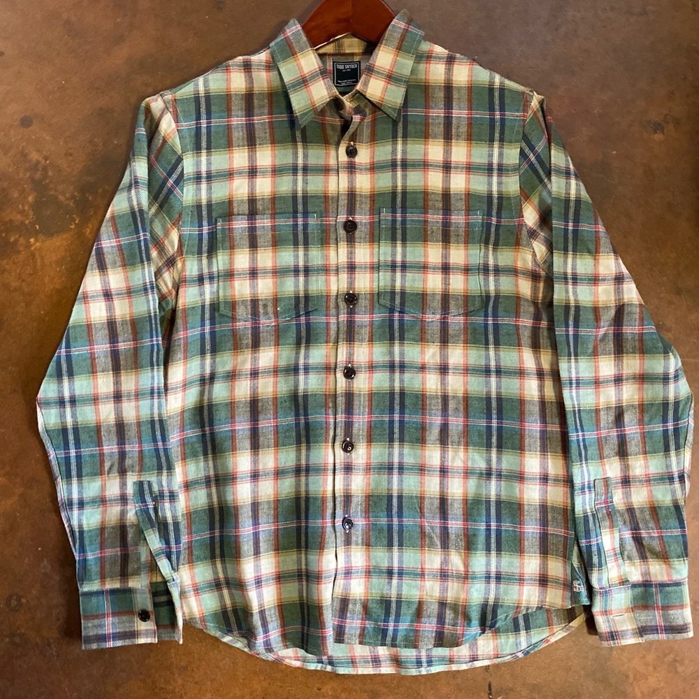 Todd Snyder Luxury Rugged Silk Linen Plaid Green and Red Men's Shirt Medium M